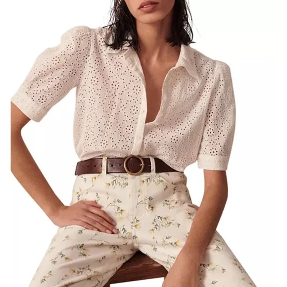 Ba&sh Sparro Cotton Eyelet Shirt Small Feminine - Picture 1 of 7